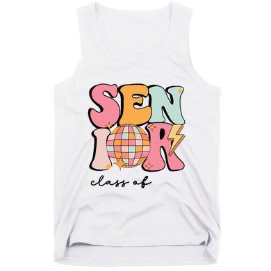 Senior 2025 Disco Ball Cute Retro Groovy Girl Tank Top