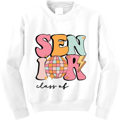 Senior 2025 Disco Ball Cute Retro Groovy Girl Kids Sweatshirt