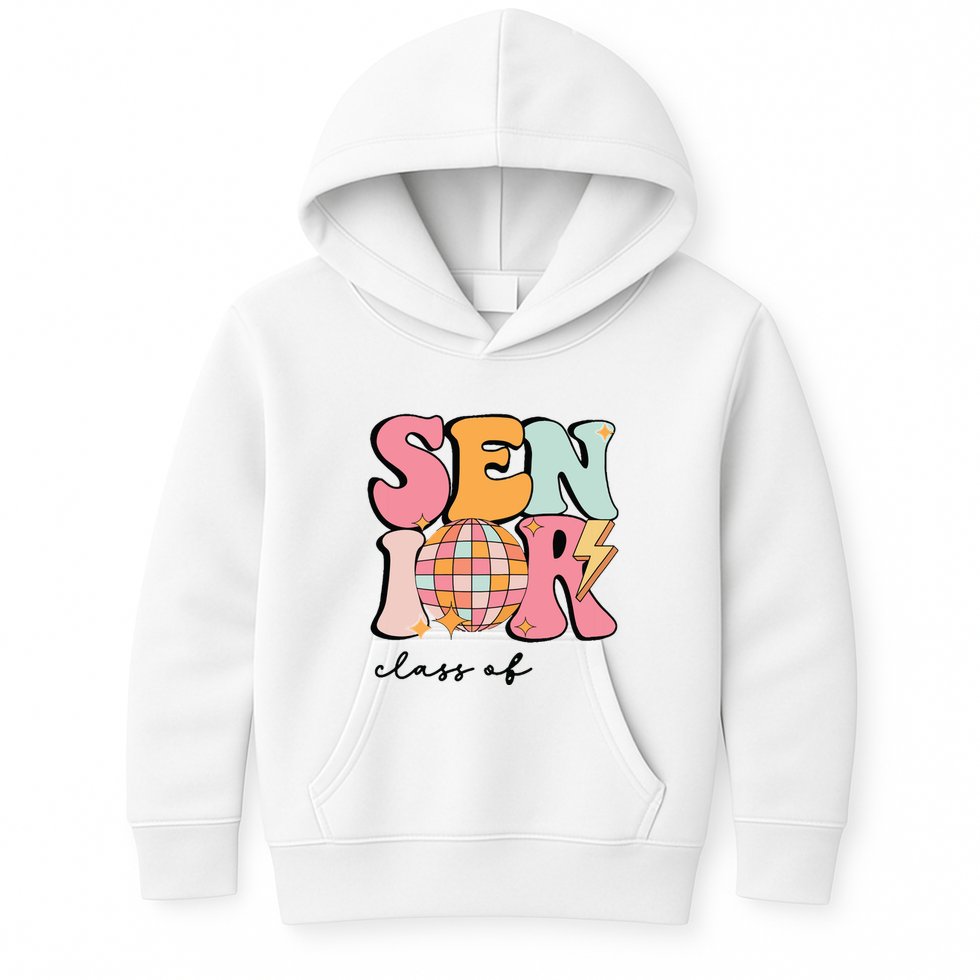 Senior 2025 Disco Ball Cute Retro Groovy Girl Kids Hoodie