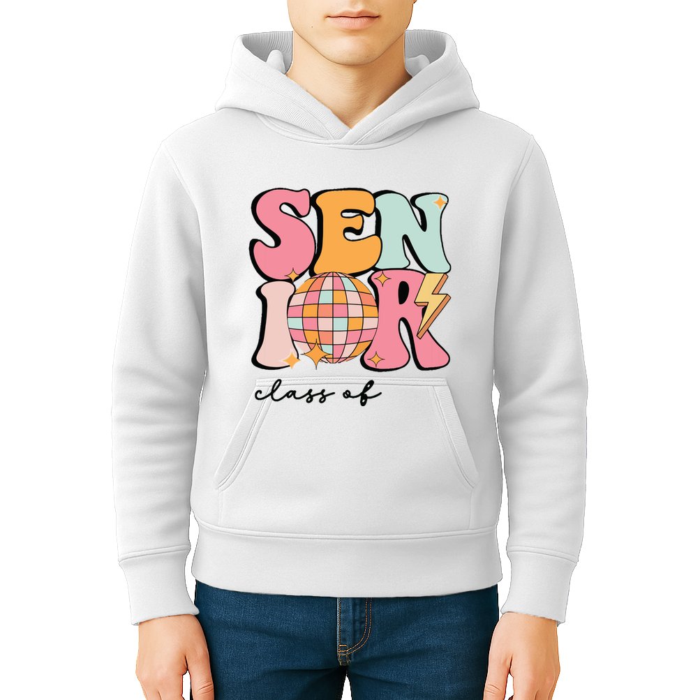 Senior 2025 Disco Ball Cute Retro Groovy Girl Kids Hoodie