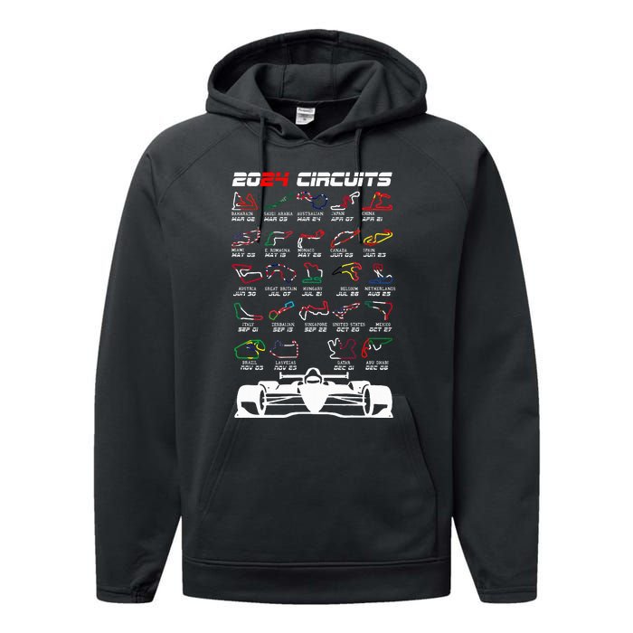 Schedule 2024 Formula Racing Track Formula Car Formula Fan Performance Fleece Hoodie