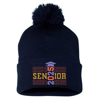 Senior 2025 Front And Back Design Pom Pom 12in Knit Beanie