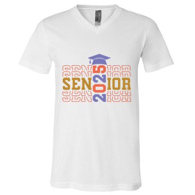 Senior 2025 Front And Back Design V-Neck T-Shirt