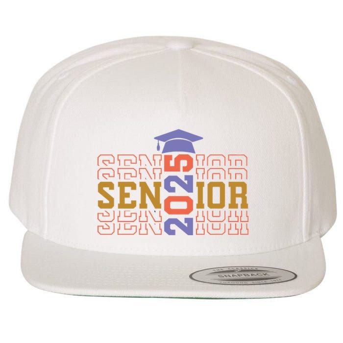 Senior 2025 Front And Back Design Wool Snapback Cap