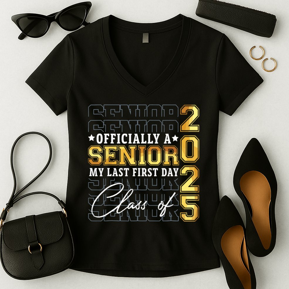 Senior 2025 Graduation My Last First Day Of Class Of 2025 Women's V-Neck T-Shirt