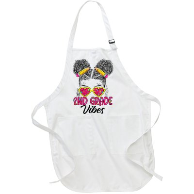 Second 2nd Grade Vibes Messy Bun Back To School Afro Full-Length Apron With Pockets