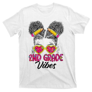 Second 2nd Grade Vibes Messy Bun Back To School Afro T-Shirt