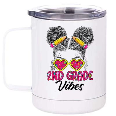 Second 2nd Grade Vibes Messy Bun Back To School Afro 12 oz Stainless Steel Tumbler Cup