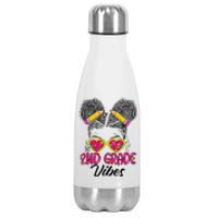 Second 2nd Grade Vibes Messy Bun Back To School Afro Stainless Steel Insulated Water Bottle