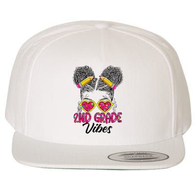 Second 2nd Grade Vibes Messy Bun Back To School Afro Wool Snapback Cap