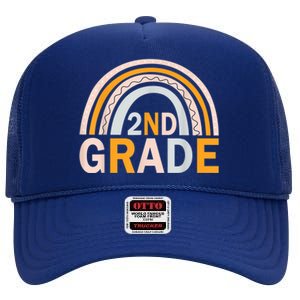 Second 2Nd Grade Rainbow Back To School Teacher Team Great Gift High Crown Mesh Back Trucker Hat