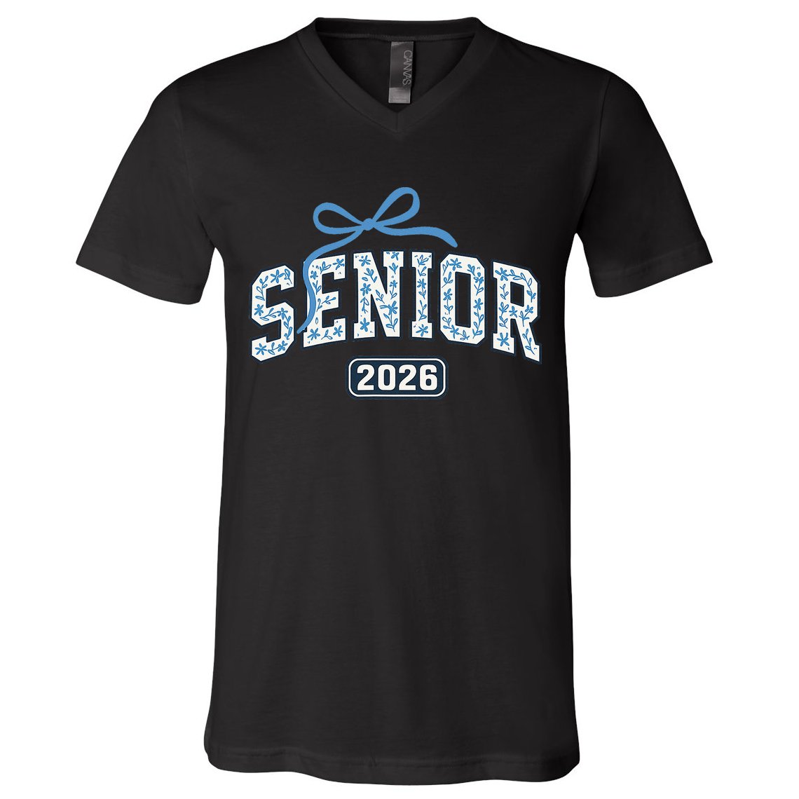 Senior 2026 Graduation Floral Pattern V-Neck T-Shirt