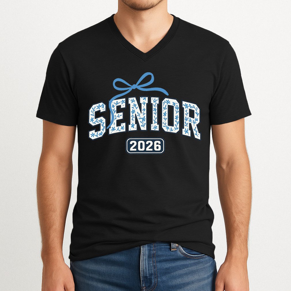 Senior 2026 Graduation Floral Pattern V-Neck T-Shirt