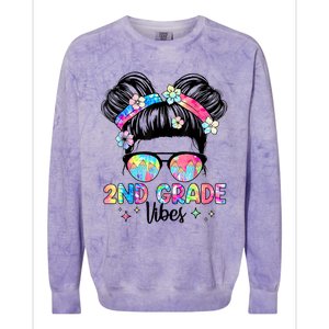 Second 2nd Grade Vibes Back To School Cute Messy Bun Girls Colorblast Crewneck Sweatshirt