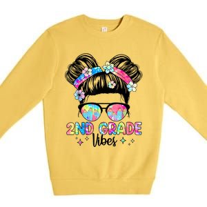 Second 2nd Grade Vibes Back To School Cute Messy Bun Girls Premium Crewneck Sweatshirt