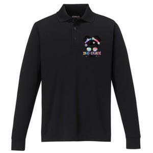 Second 2nd Grade Vibes Back To School Cute Messy Bun Girls Performance Long Sleeve Polo