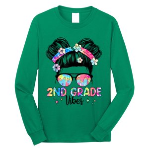 Second 2nd Grade Vibes Back To School Cute Messy Bun Girls Long Sleeve Shirt