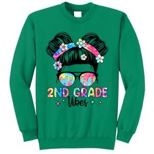 Second 2nd Grade Vibes Back To School Cute Messy Bun Girls Sweatshirt