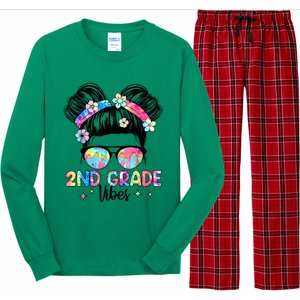 Second 2nd Grade Vibes Back To School Cute Messy Bun Girls Long Sleeve Pajama Set