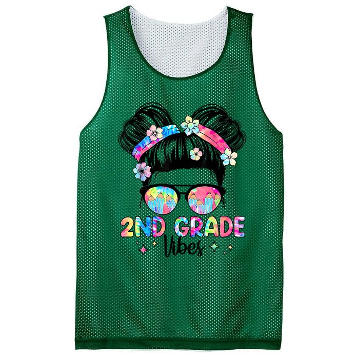 Second 2nd Grade Vibes Back To School Cute Messy Bun Girls Mesh Reversible Basketball Jersey Tank