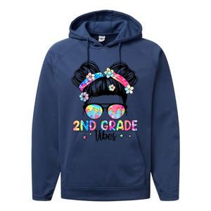 Second 2nd Grade Vibes Back To School Cute Messy Bun Girls Performance Fleece Hoodie