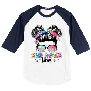 Second 2nd Grade Vibes Back To School Cute Messy Bun Girls Baseball Sleeve Shirt