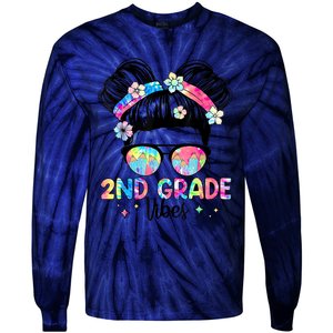 Second 2nd Grade Vibes Back To School Cute Messy Bun Girls Tie-Dye Long Sleeve Shirt