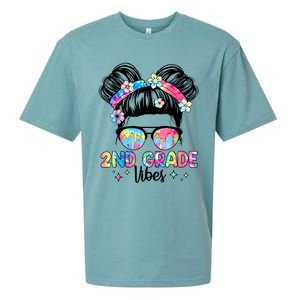 Second 2nd Grade Vibes Back To School Cute Messy Bun Girls Sueded Cloud Jersey T-Shirt