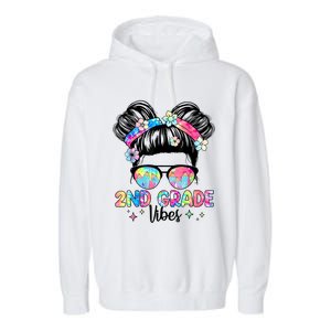 Second 2nd Grade Vibes Back To School Cute Messy Bun Girls Garment-Dyed Fleece Hoodie