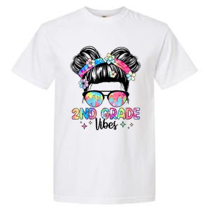 Second 2nd Grade Vibes Back To School Cute Messy Bun Girls Garment-Dyed Heavyweight T-Shirt