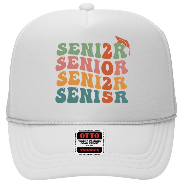 Senior 2025 Girl Class Of 2025 Graduate College High School High Crown Mesh Back Trucker Hat