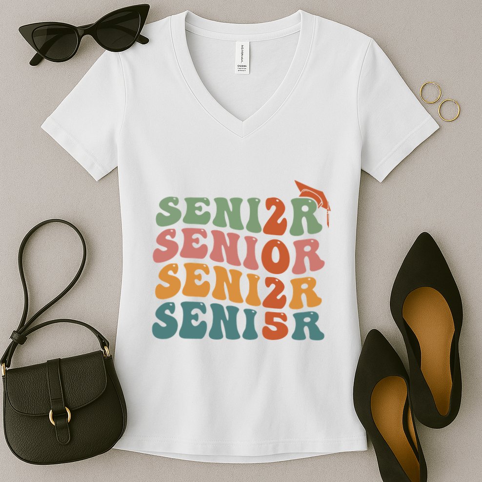 Senior 2025 Girl Class Of 2025 Graduate College High School Women's V-Neck T-Shirt
