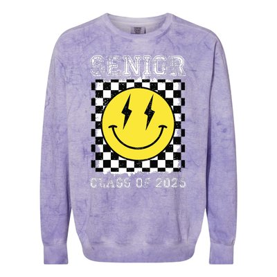 Senior 2025 Graduation Retro Happy Smile Face Class Of 2025 Colorblast Crewneck Sweatshirt