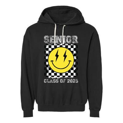 Senior 2025 Graduation Retro Happy Smile Face Class Of 2025 Garment-Dyed Fleece Hoodie