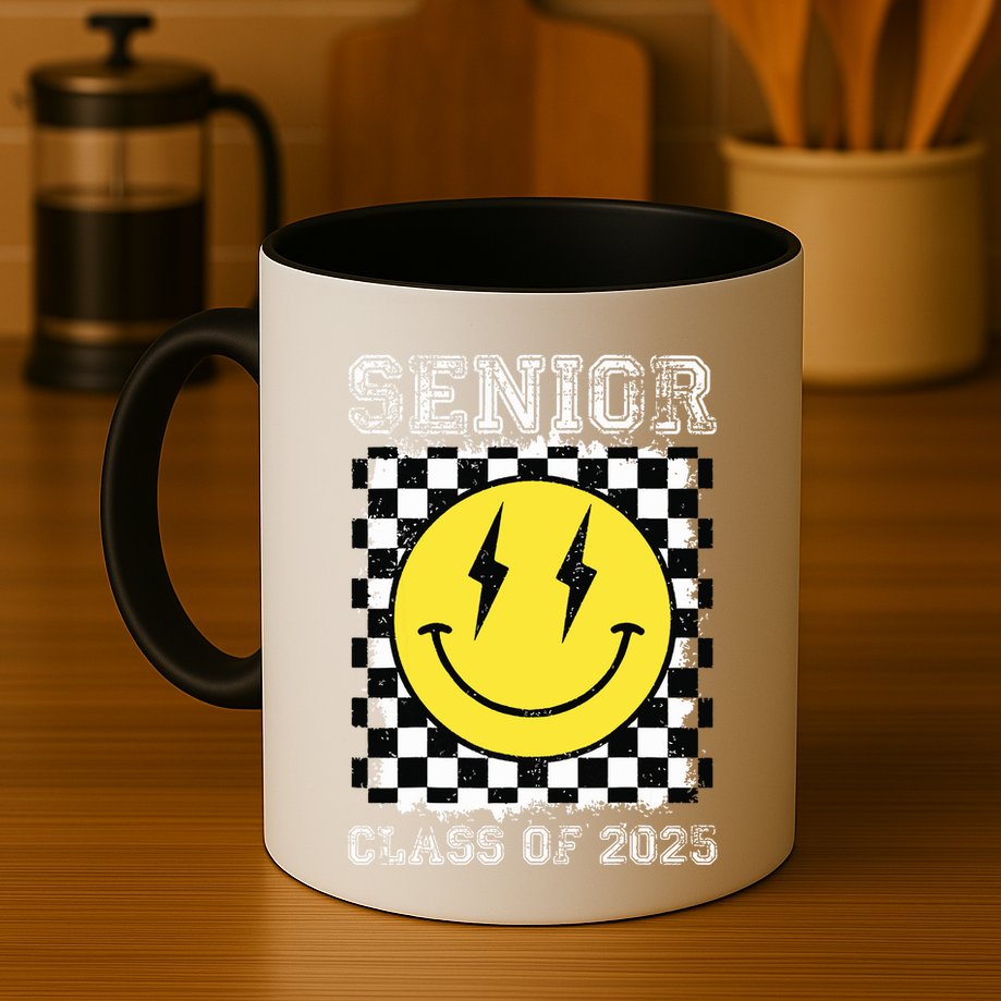 Senior 2025 Graduation Retro Happy Smile Face Class Of 2025 Mug