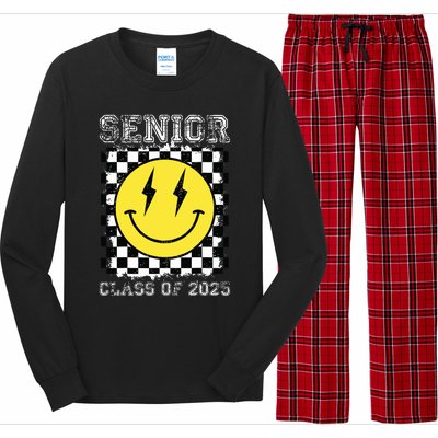 Senior 2025 Graduation Retro Happy Smile Face Class Of 2025 Long Sleeve Pajama Set