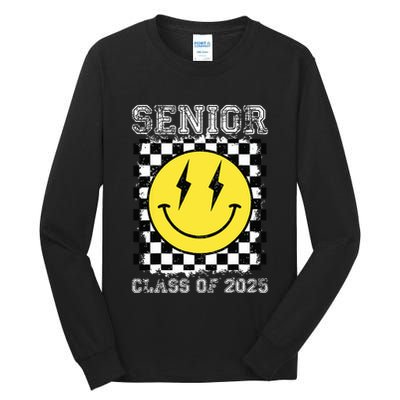 Senior 2025 Graduation Retro Happy Smile Face Class Of 2025 Tall Long Sleeve T-Shirt