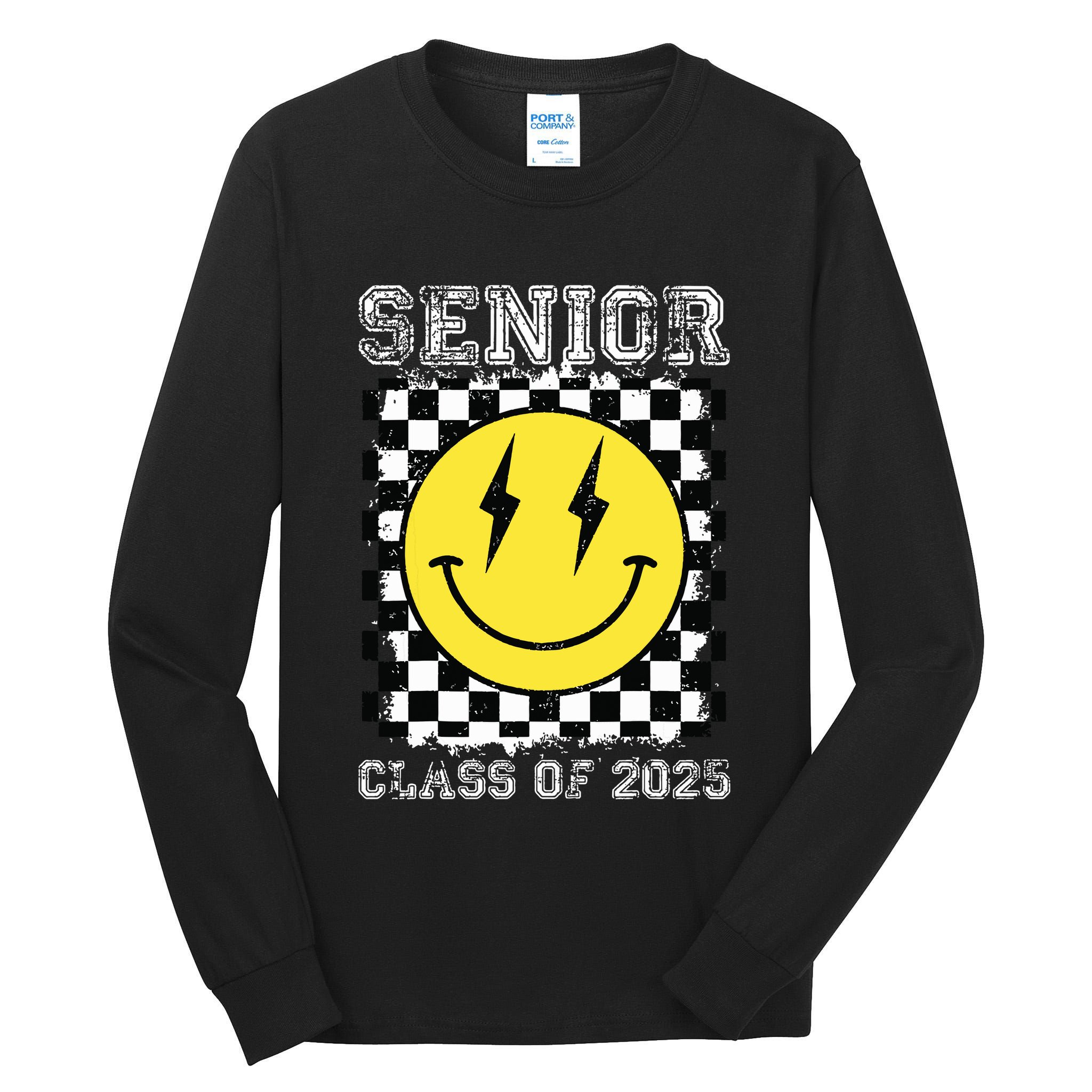 Senior 2025 Graduation Retro Happy Smile Face Class Of 2025 Tall Long Sleeve T-Shirt