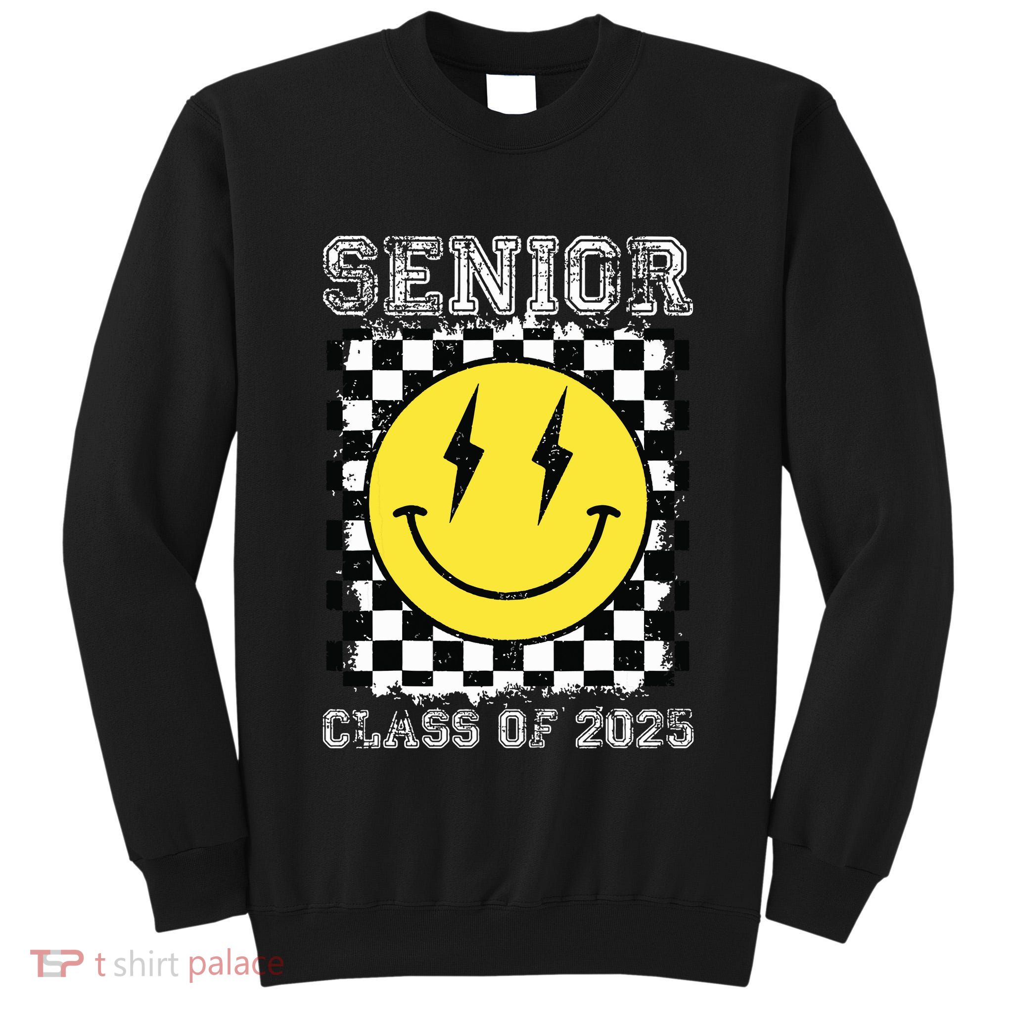 Senior 2025 Graduation Retro Happy Smile Face Class Of 2025 Tall Sweatshirt