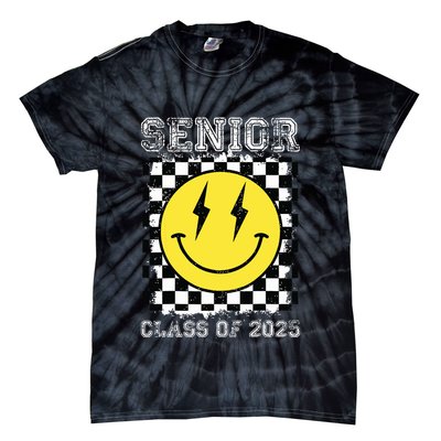 Senior 2025 Graduation Retro Happy Smile Face Class Of 2025 Tie-Dye T-Shirt