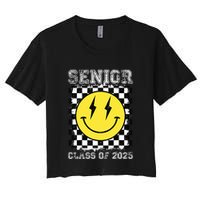 Senior 2025 Graduation Retro Happy Smile Face Class Of 2025 Crop Top