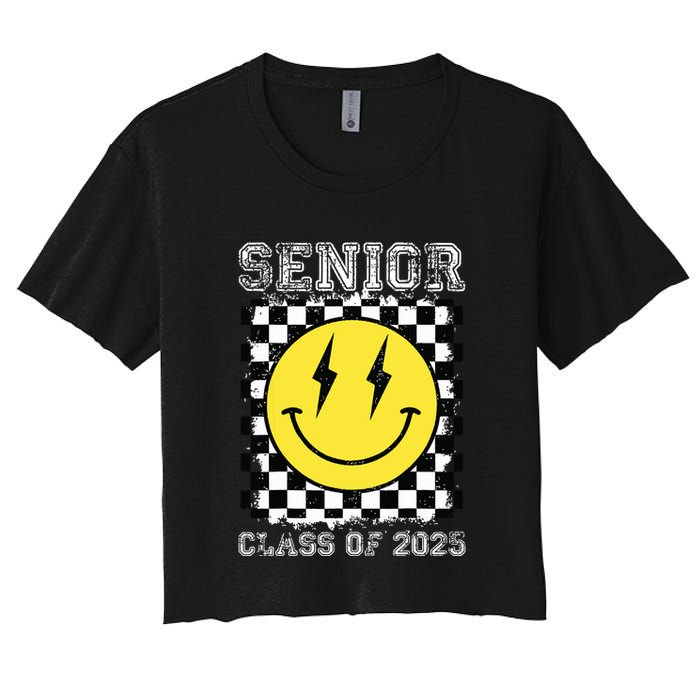 Senior 2025 Graduation Retro Happy Smile Face Class Of 2025 Crop Top