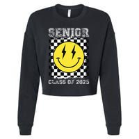Senior 2025 Graduation Retro Happy Smile Face Class Of 2025 Cropped Pullover Crew