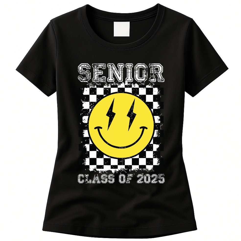 Senior 2025 Graduation Retro Happy Smile Face Class Of 2025 Womens T-Shirt