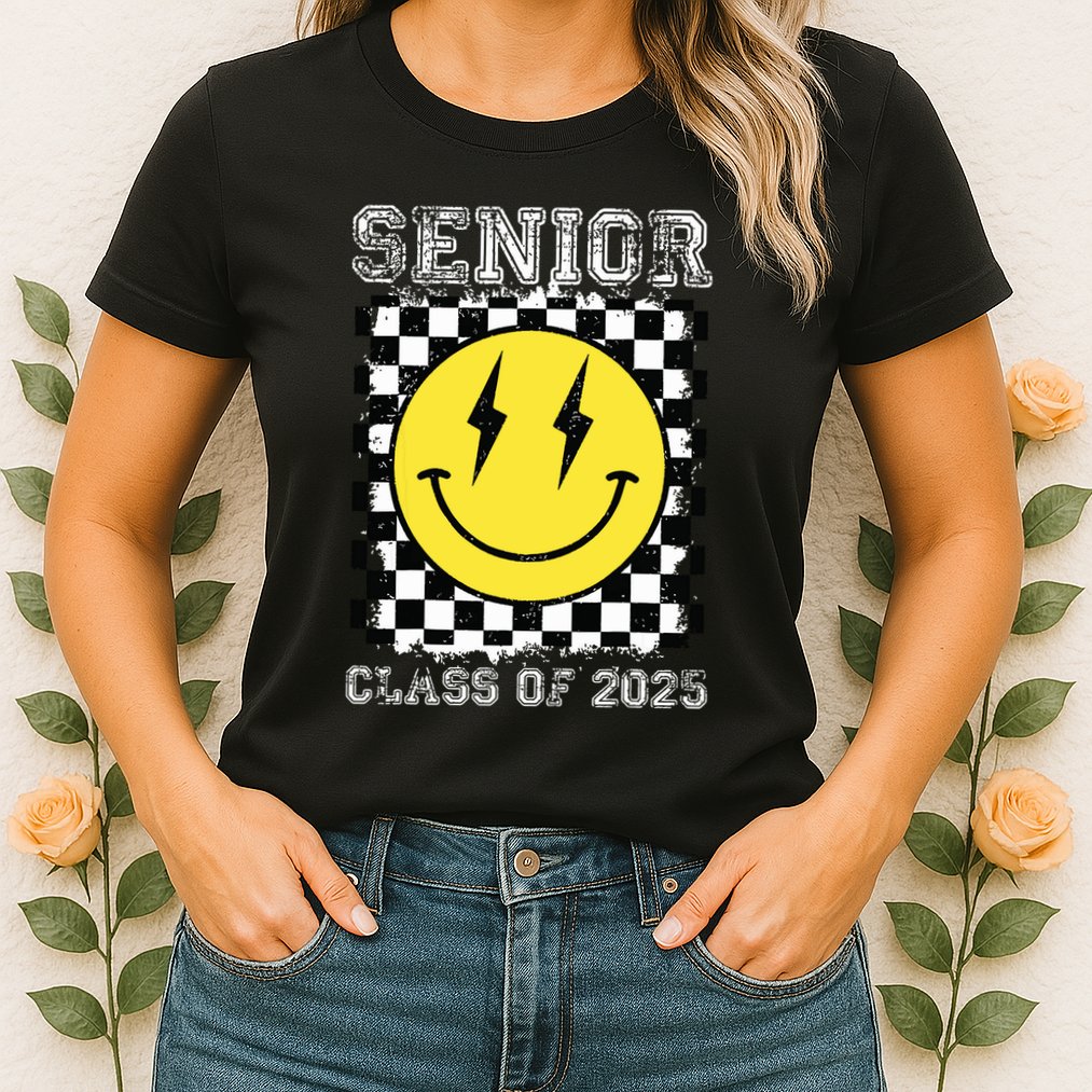 Senior 2025 Graduation Retro Happy Smile Face Class Of 2025 Womens T-Shirt