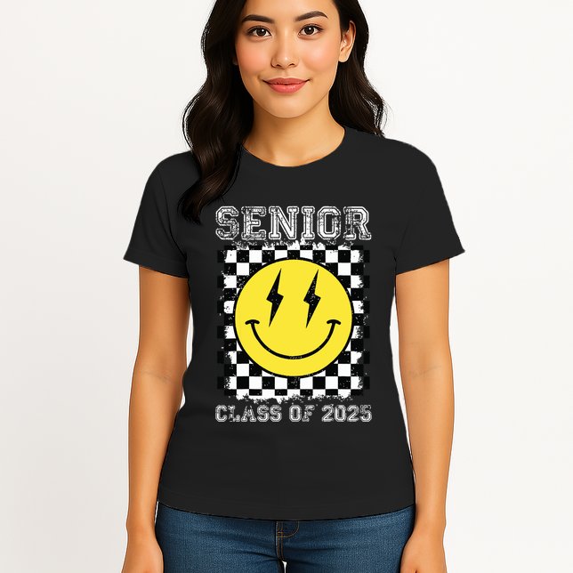 Senior 2025 Graduation Retro Happy Smile Face Class Of 2025 Womens T-Shirt