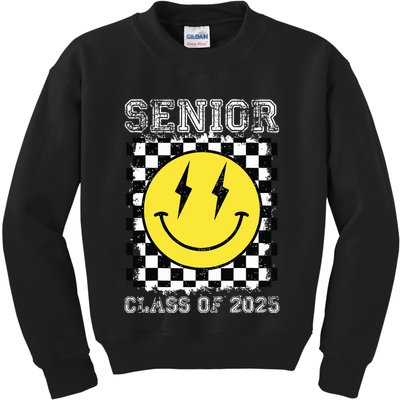 Senior 2025 Graduation Retro Happy Smile Face Class Of 2025 Kids Sweatshirt