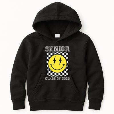 Senior 2025 Graduation Retro Happy Smile Face Class Of 2025 Kids Hoodie