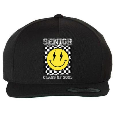 Senior 2025 Graduation Retro Happy Smile Face Class Of 2025 Wool Snapback Cap