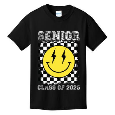 Senior 2025 Graduation Retro Happy Smile Face Class Of 2025 Kids T-Shirt
